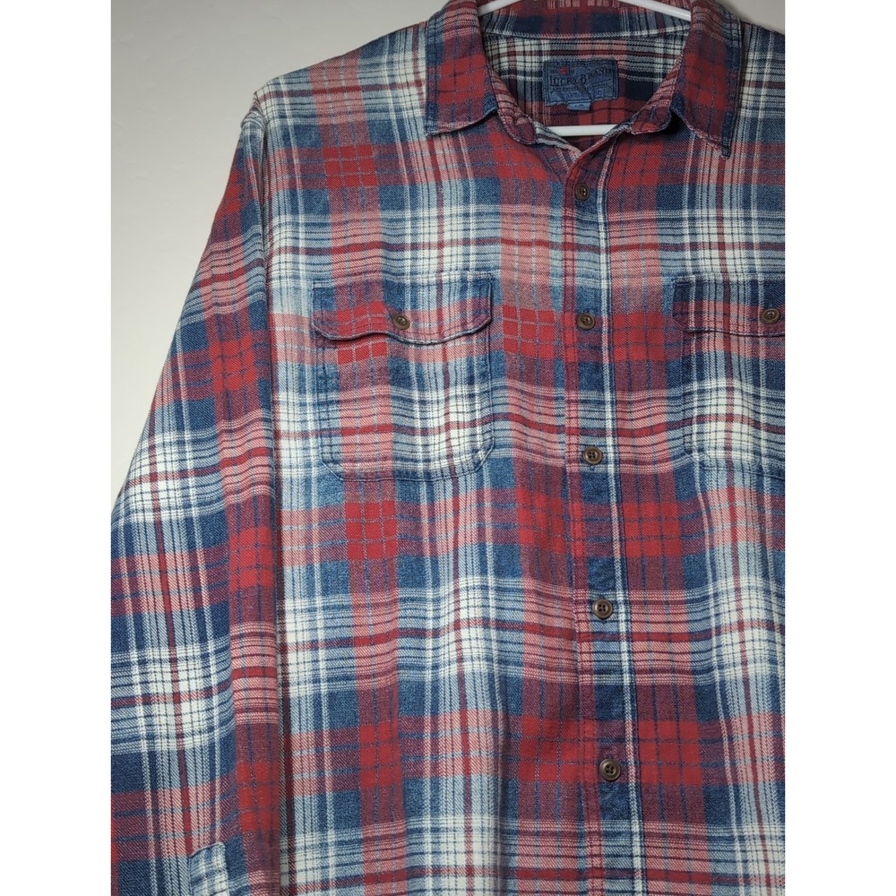Lucky Brand Men's Lg Plaid Red White Blue Long Sleeve Button Down Shirt Cotton - Picture 16 of 16